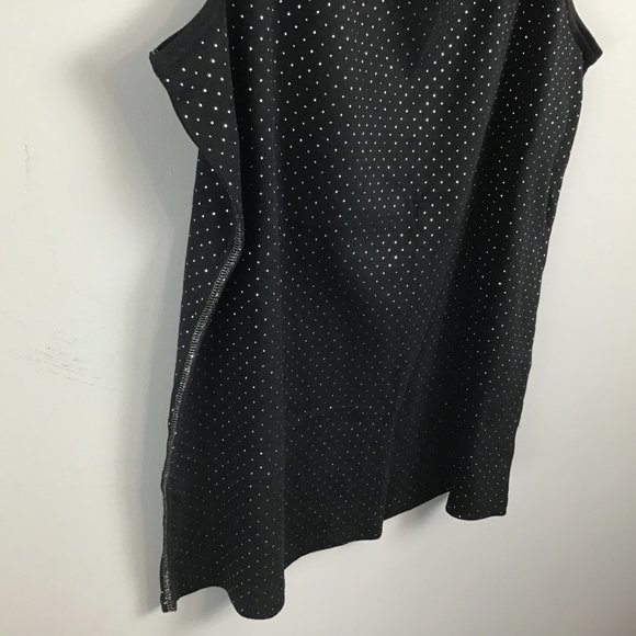 Women's Black Rib-Knit Silver Dots Scoop Neck Top - Picture 5 of 9